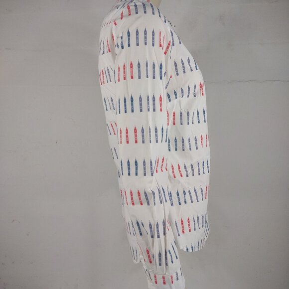 Boden white red blue Big Ben Clock Tower button front shirt ladies size 4 - Picture 4 of 10